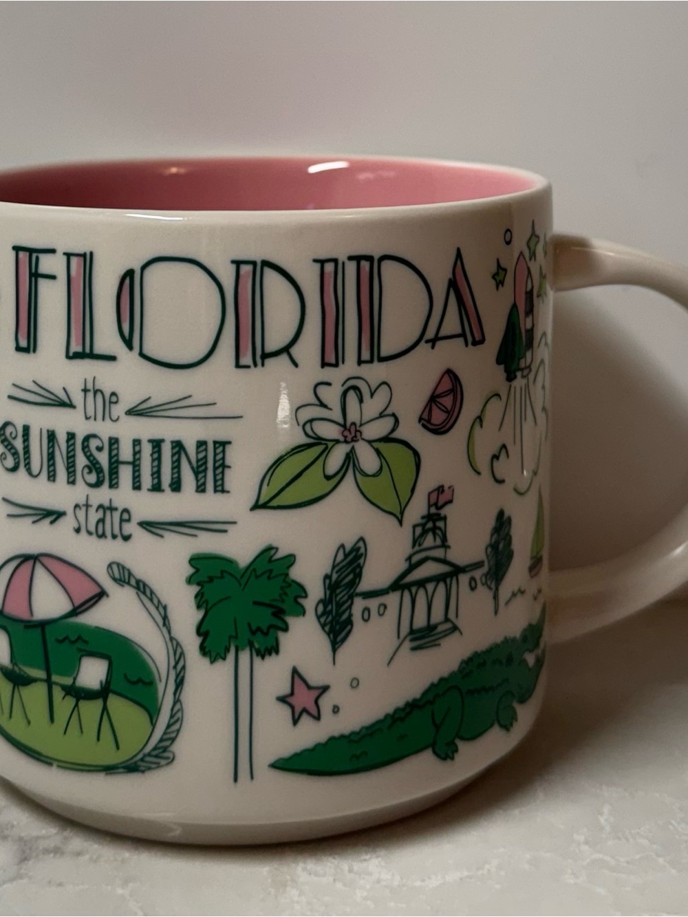 Starbucks Florida Sunshine State Mug - Pink Interior, Green Artwork